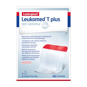 leukoplast leukomed t plus skin sensitive - medicazione adesiva trasparente post operatoria 8 x 10cm 5 pezzi
