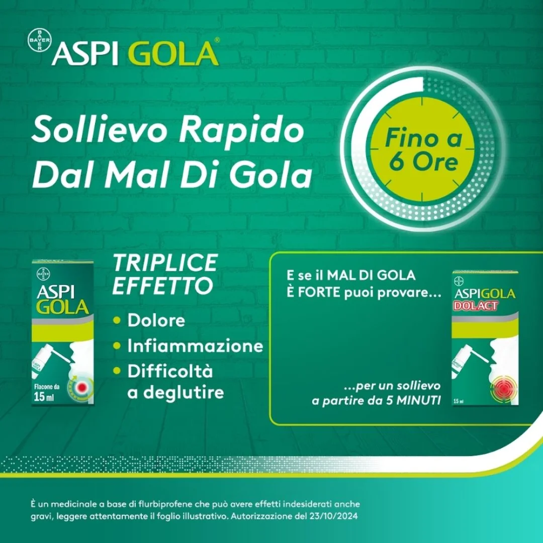 Aspi Gola e Aspigoladol sono prodotti base di flurbiprofene che svolgono un’azione rapida contro infiammazione, dolore e difficoltà a deglutire.