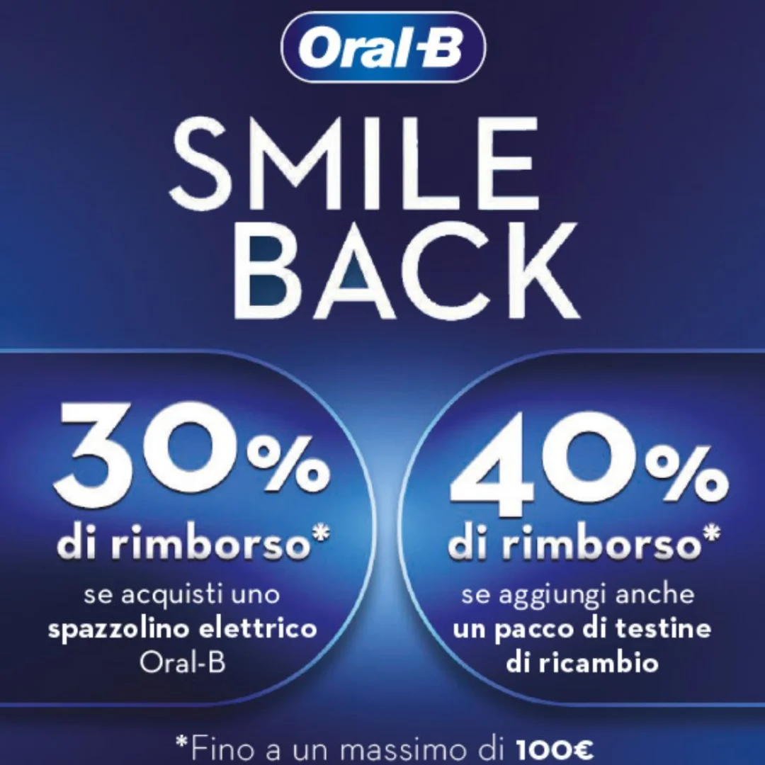 Oral-B Acquista uno spazzolino elettrico, Oral-B ti rimborsa il -30%. Se aggiungi le testine, fino al -40%!