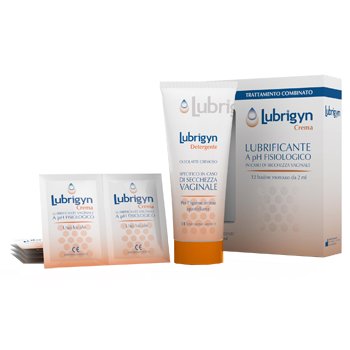 lubrigyn kit trattamento combinato secchezza vaginale crema 12 bustine + detergente 100ml