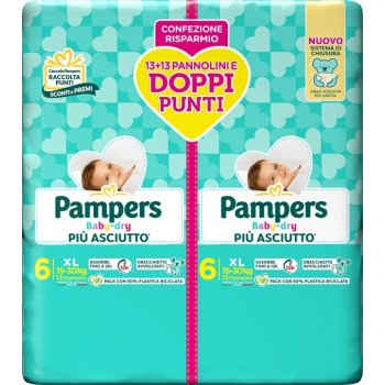 pampers baby dry downcount duo - xl taglia 6 (15-30 kg) 26 pezzi
