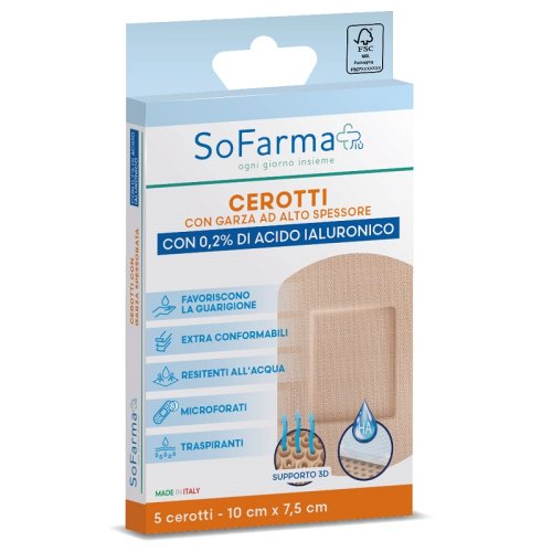 Sofarmapiù Cerotti Cicatrazzanti Con 0,2% Acido Ialuronico 10 Cm X 7,5 Cm 5 Pezzi