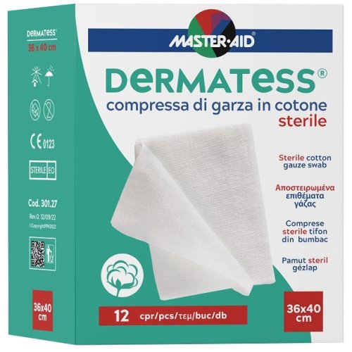 Master Aid Dermatess Cotone Compresse Di Garza Idrofila Sterile 36 X 40cm 12 Pezzi