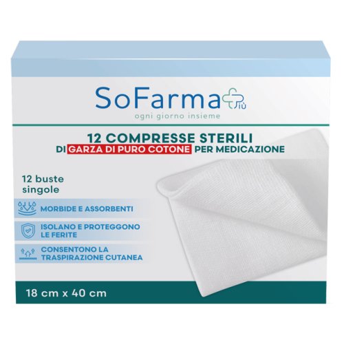 Sofarmapiù Compresse Sterili Di Garza Idrofila Cotone 18cm X 40cm 12 Pezzi