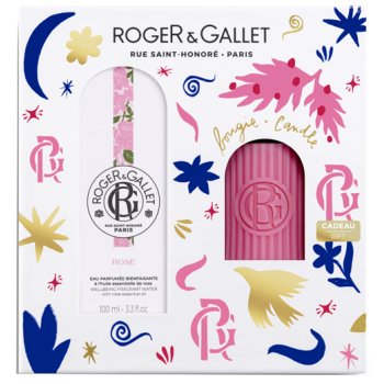 roger&gallet - cofanetto regalo set natale rose con acqua profumata 100ml + candela profumata 75g