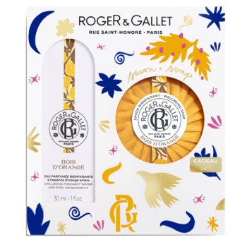 roger&gallet - cofanetto regalo set natale bois d'orange con acqua profumata 30ml + saponetta di benessere 100g