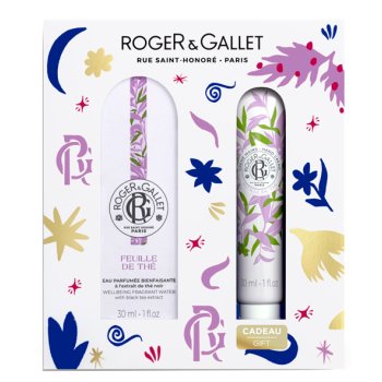 roger&gallet - cofanetto regalo set natale feuille de thé con acqua profumata 30ml + crema mani di benessere 30ml