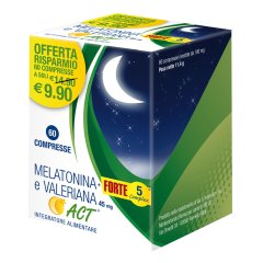 melatonina act + forte 5 complex e valeriana 45mg 60 compresse