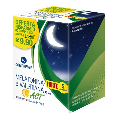 Melatonina Act + Forte 5 Complex E Valeriana 45mg 60 Compresse