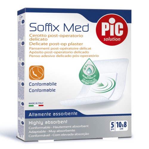 Pic Soffix Med Cerotto Post-Operatorio Delicato Con Antibatterico 10 X 8cm 5 Pezzi 