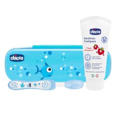 chicco set dentale igiene orale - spazzolino colore azzurro + dentifricio alla fragola 