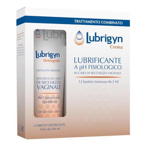 Lubrigyn Kit Trattamento Combinato Secchezza Vaginale Crema 12 Bustine + Detergente 100ml