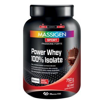 massigen sport power whey 100% isolate - proteine gusto cioccolato 750gr
