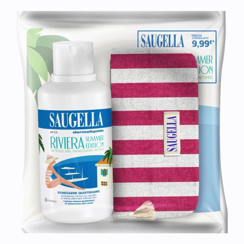 Saugella Dermoliquido pH 3.5 Detergente Intimo 500ml Con Pochette Riviera Summer Edition Omaggio