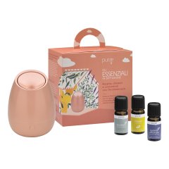 purae kit aromaterapico con diffusore blossom rosa e oli essenziali bio di limone eucalipto e lavanda officinale