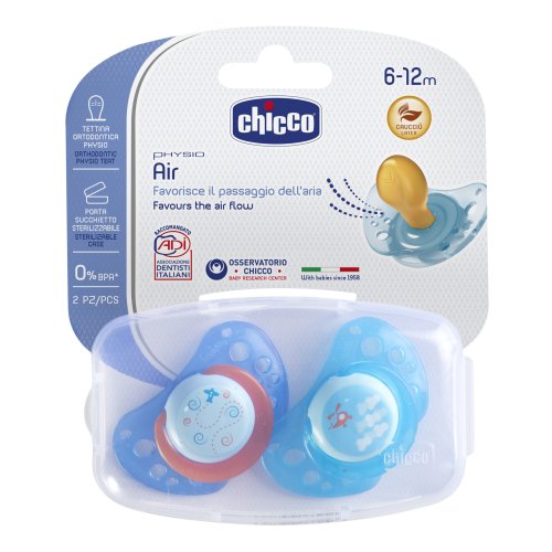 Chicco Succhietto Physio Air Boy Caucciù Azzurro Confezione Da 2 Pezzi 6-12m 