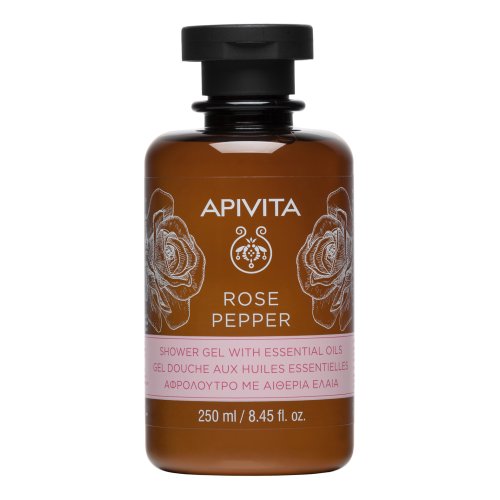 Apivita Rose & Pepper - Gel Doccia Detergente Con Oli Essenziali Di Pepe Nero E Rosa Bulgara 25