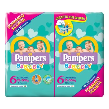 pampers baby dry duo  xl taglia 6 (15-30 kg) 30 pannolini