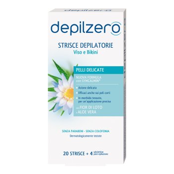 depilzero strisce depilatorie viso & bikini 20 strisce + 4 salviettine post epilazione