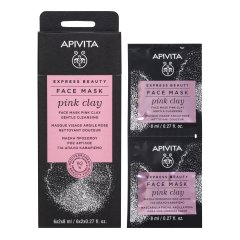 apivita express beauty pink clay maschera viso detersione delicata 2 x 8ml