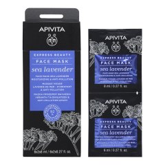 apivita express beauty sea lavender maschera viso idratante e anti-inquinamento 2 x 8ml