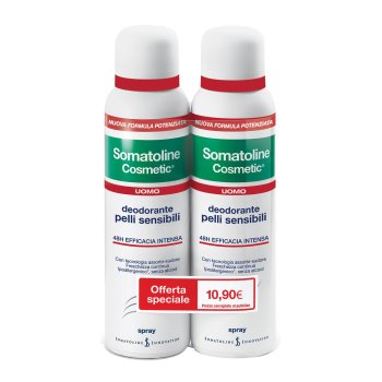 somatoline cosmetic deodorante uomo pelli sensibili spray 2 x 150ml confezione doppia 
