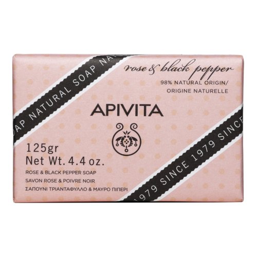 Apivita Natural Soap Sapone Solido Con Rosa E Pepe Nero 125g