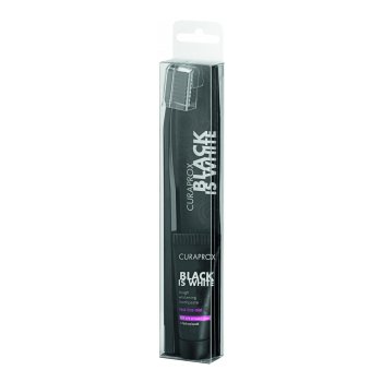 curaprox black is white set igiene orale dentifricio sbiancante 10ml + spazzolino carbone attivo