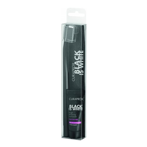 Curaprox Black Is White Set Igiene Orale Dentifricio Sbiancante 10ml + Spazzolino Carbone Attivo