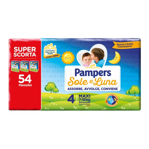 Pampers Sole & Luna Trio Maxi Taglia 4 (7-18 Kg) 54 Pannolini