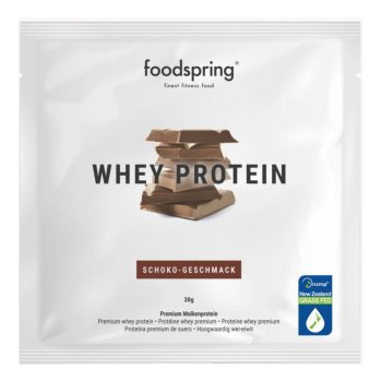 foodspring whey protein - proteine per lo sviluppo muscolare monodose al cioccolato 30g