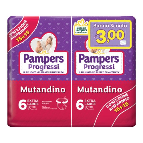 Pampers Progressi Mutandino Taglia 6 XL (15+Kg) 30 Pannolini 