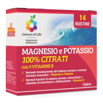 optima colours of life - magnesio e potassio 100% citrati con 9 vitamine b 14 bustine