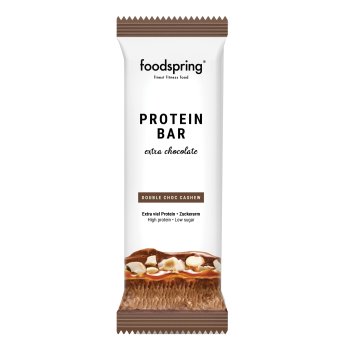 foodspring protein bar - barretta proteica extra chocolate doppio cioccolato e anacardi 65g