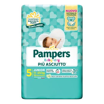 pampers baby dry downcount - junior taglia 5 (11-25 kg) 16 pezzi