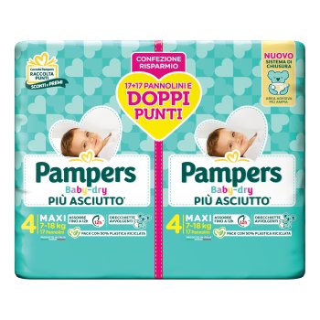 pampers baby dry downcount duo - maxi taglia 4 (7-18 kg) 34 pezzi