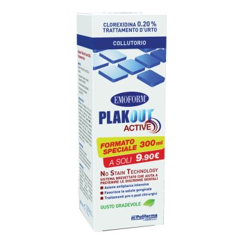 emoform plakout active collutorio clorexidina 0,20% trattamento d'urto 300ml