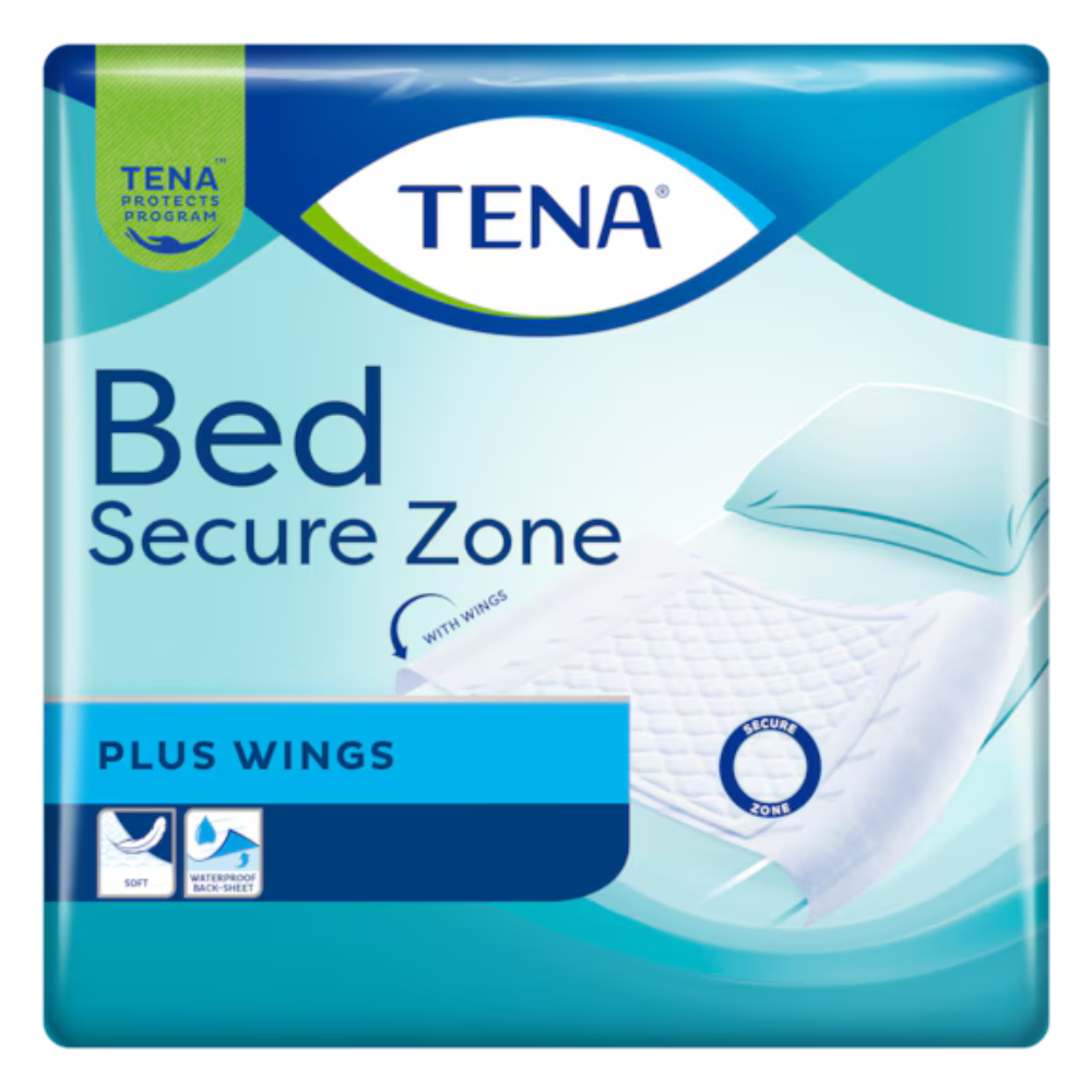 Tena Bed Secure Zone Plus WIngs - Traverse Assorbenti Monouso Con Ali Di Fissaggio 80 X 180cm 20 Pezzi