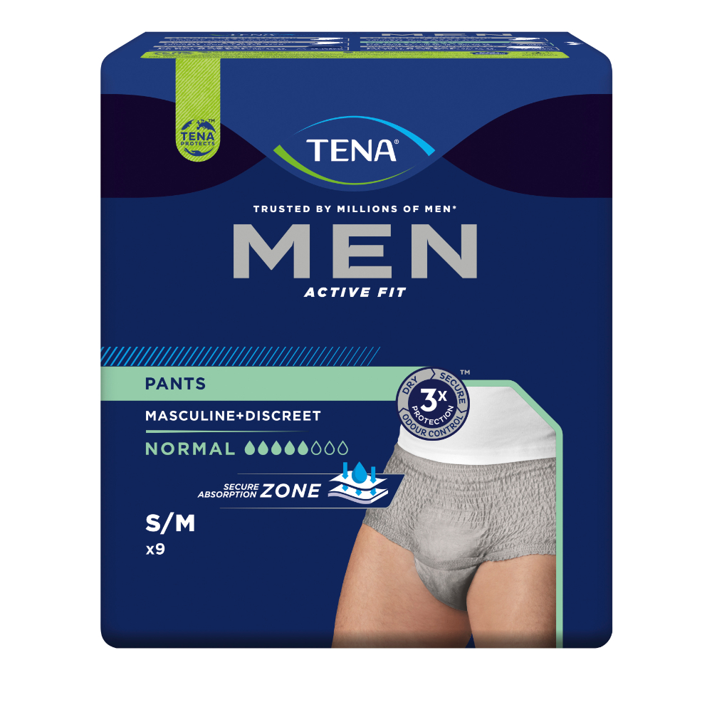 Tena Men Active Fit Pants Normal Grey S/M - Mutandine Assorbenti Da Uomo 8 Pezzi