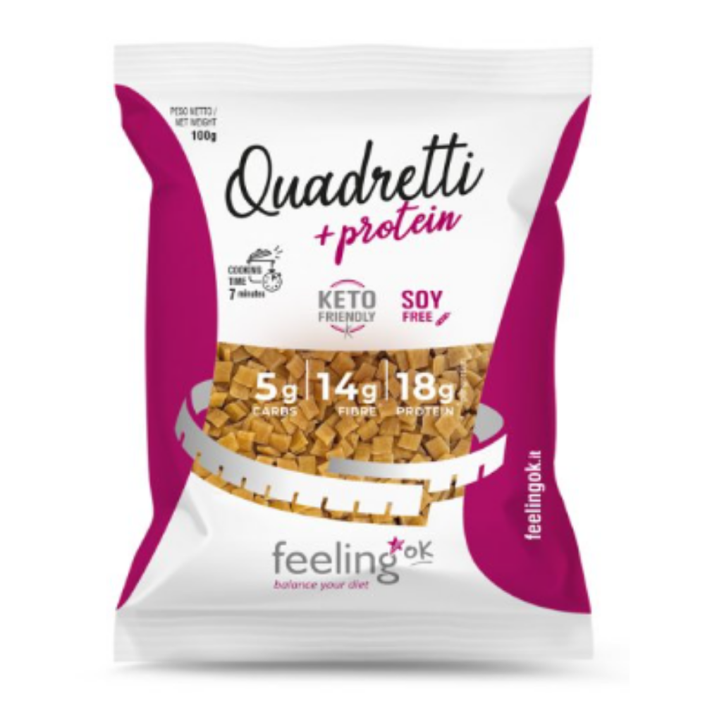 FeelingOk +Protein Quadretti | Pasta Proteica Low-Carb | 100 g