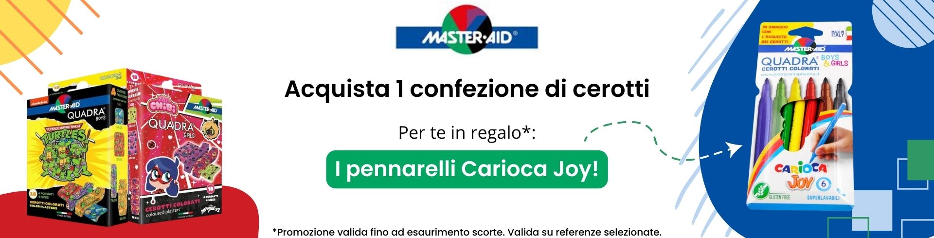 banner promo Master-Aid cerotti pennarelli in omaggio all'acquisto di 1 confezione  desktop