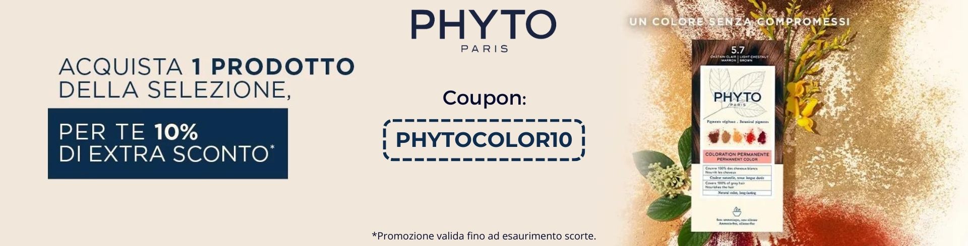 banner promozionale phytocolor 10% extrasconto con il codice coupon!  desktop