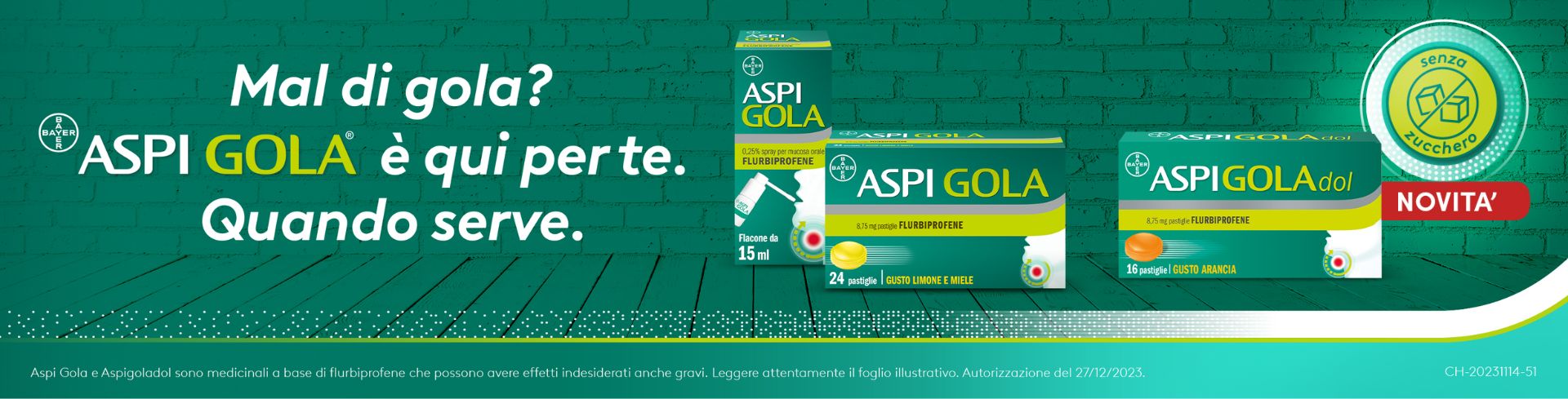 Aspi Gola e Aspigoladol sono prodotti base di flurbiprofene che svolgono un’azione rapida contro infiammazione, dolore e difficoltà a deglutire.