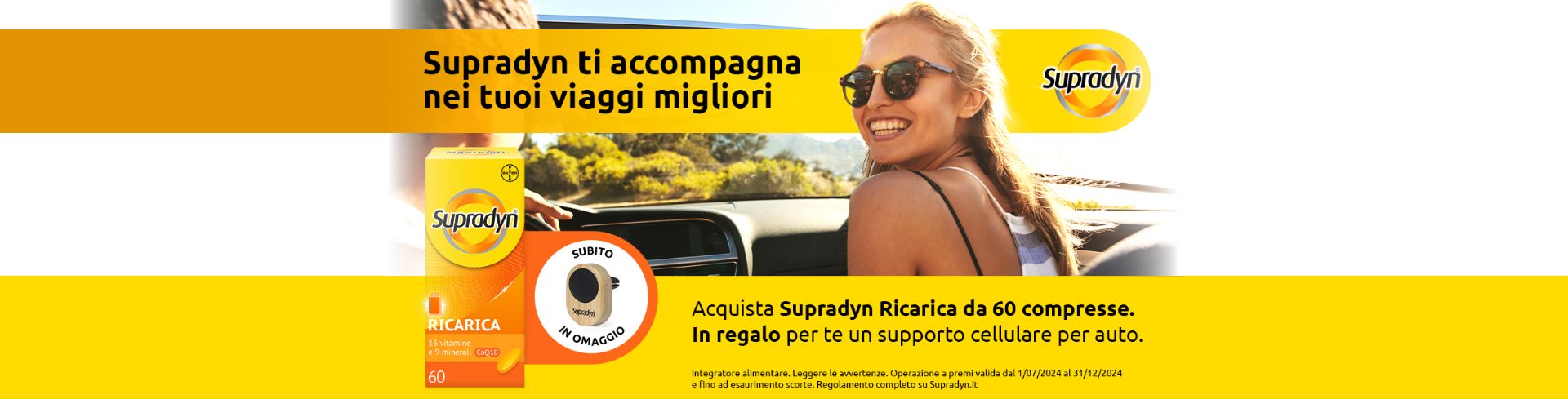 Acquista 1 confezione di Supradyn Ricarica Integratore Di Vitamine E Minerali 60 Compresse Rivestite e ricevi subito in regalo* il Supporto cellulare per auto!