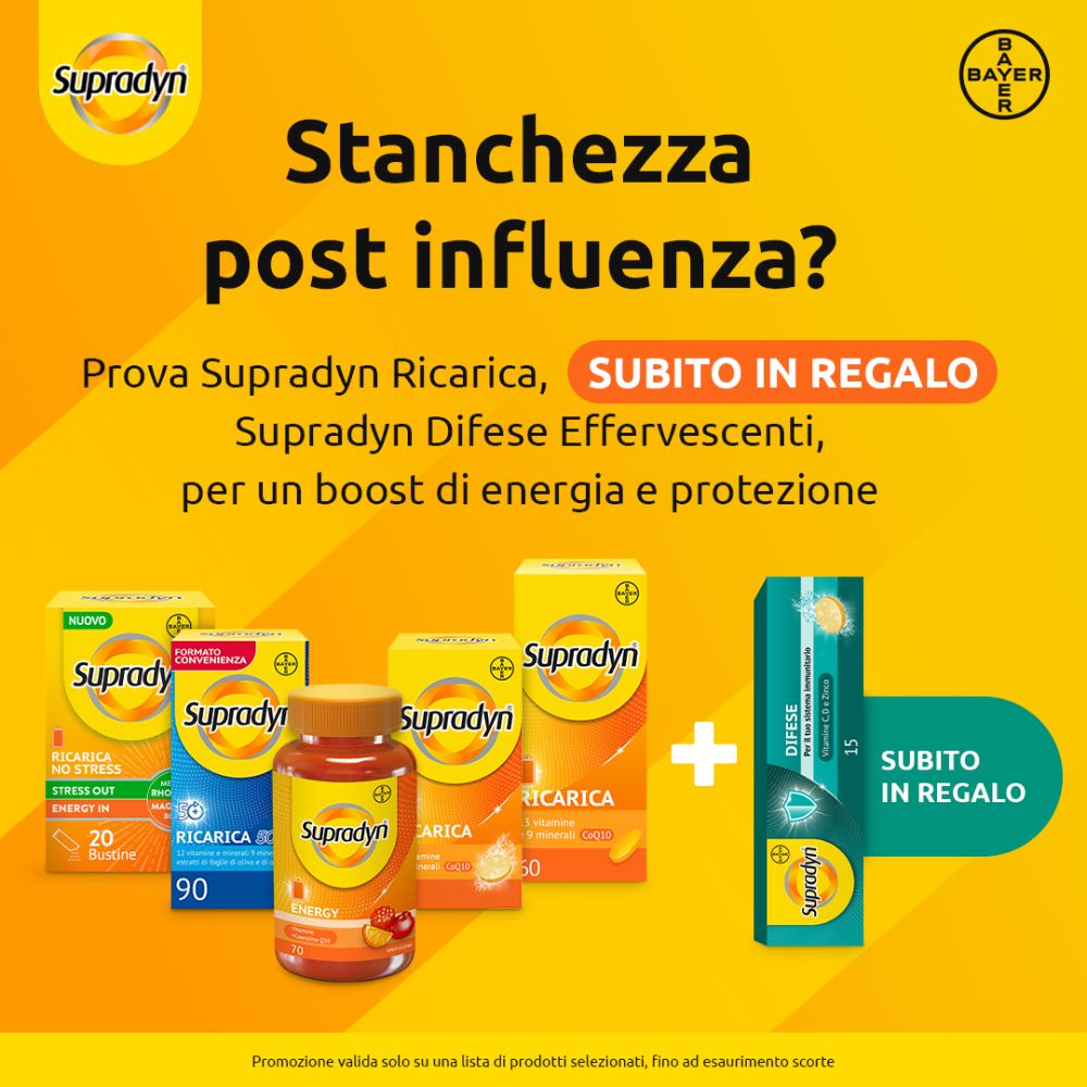 Acquista 1 prodotto della linea Supradyn Ricarica, ricevi subito in regalo* il Supradyn Difesa Effervescenti!