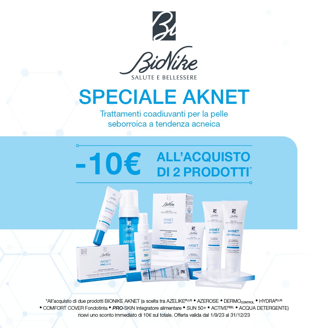 banner promozionale bionike aknet: acquista 2 prodotti, ricevi 10€ di extra-sconto mobile