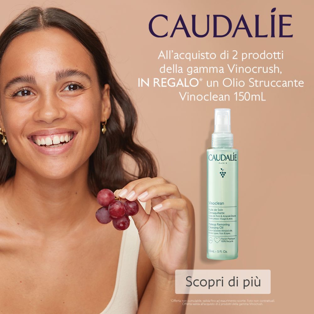 banner promozionale Caudalie Vinocrush: acquista 2 prodotti della gamma e ricevi in regalo un olio struccante vinoclean 150ml! mobile