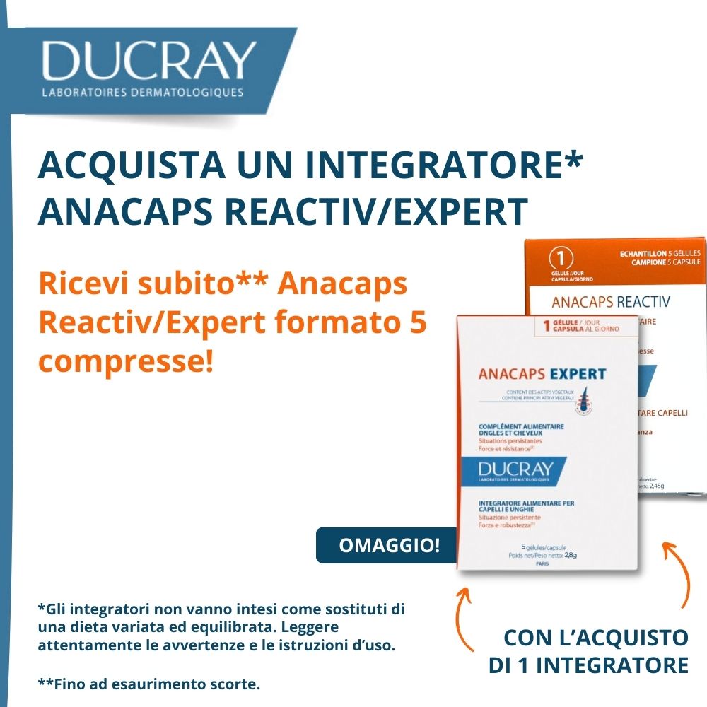 Ducray Anacaps Expert/Reactiv: acquista 1 integratore e ricevi la confezione 5 compresse in omaggio!