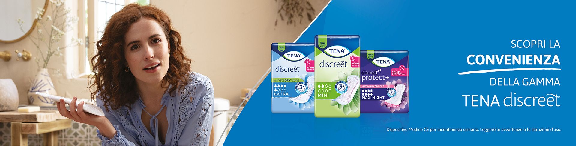 Tena Discreet. Così sottile. Protegge come TENA. In caso di perdite urinarie TENA ha pensato ad una gamma completa di protezioni assorbenti adatte a diverse esigenze