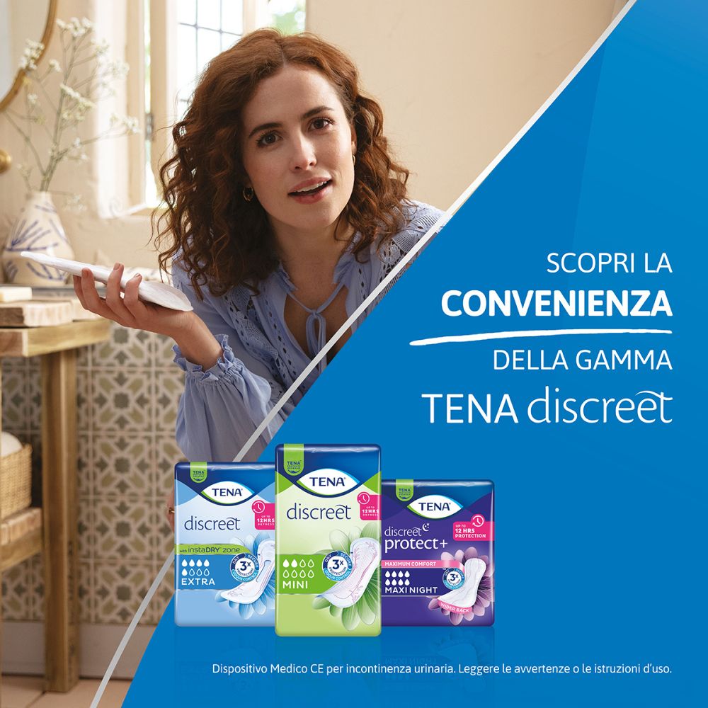 Tena Discreet. Così sottile. Protegge come TENA. In caso di perdite urinarie TENA ha pensato ad una gamma completa di protezioni assorbenti adatte a diverse esigenze